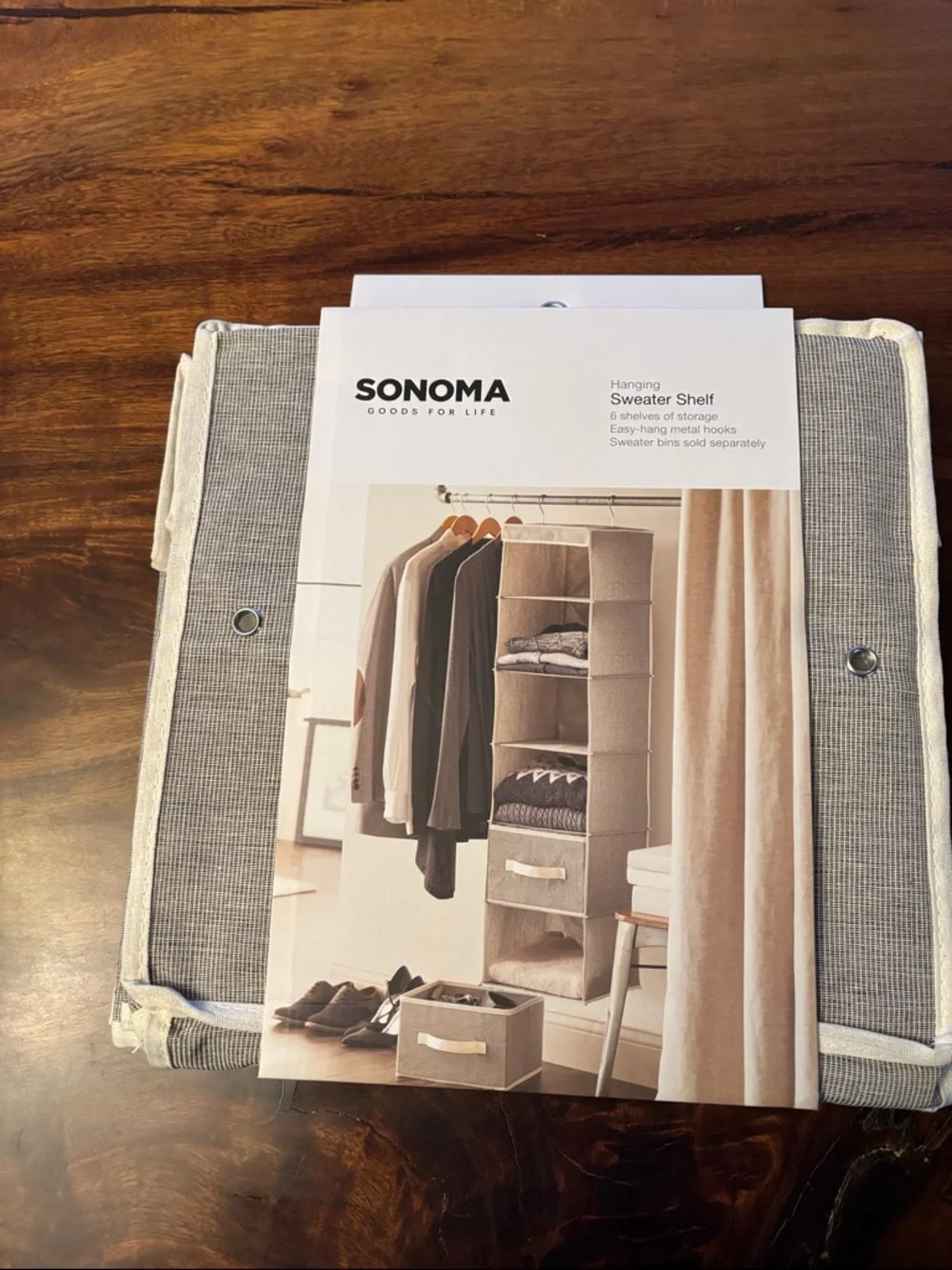 SONOMA Beige Hanging Closet Shelf Organizer with Front Handles